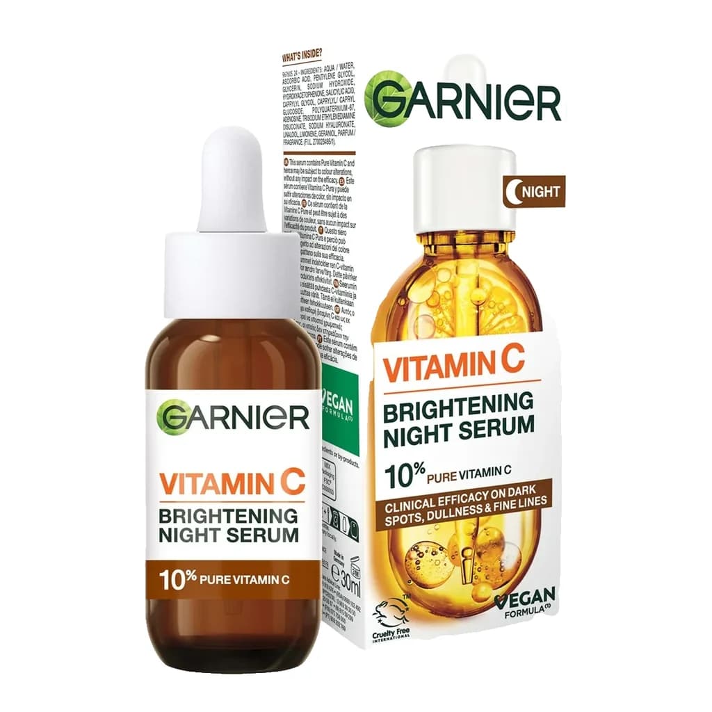 Garnier Targeted Anti Dark Spot Night Serum for Face, 10% Pure Vitamin C & Hyaluronic Acid