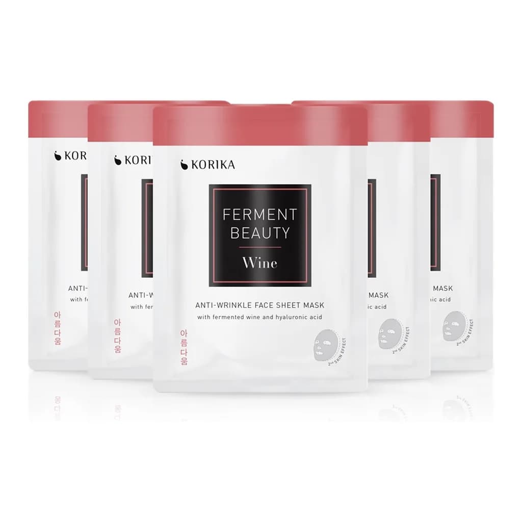 KORIKA FermentBeauty Set of 5 Anti-wrinkle Face Sheet Masks with Fermented Wine and Hyaluronic Acid face mask set at a reduced price