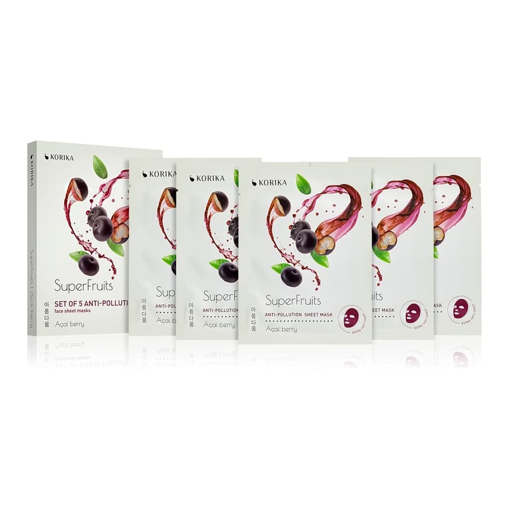 KORIKA SuperFruits Acai Berry - Set of 5 Anti-pollution Face Sheet Masks face mask set at a reduced price Acai berry
