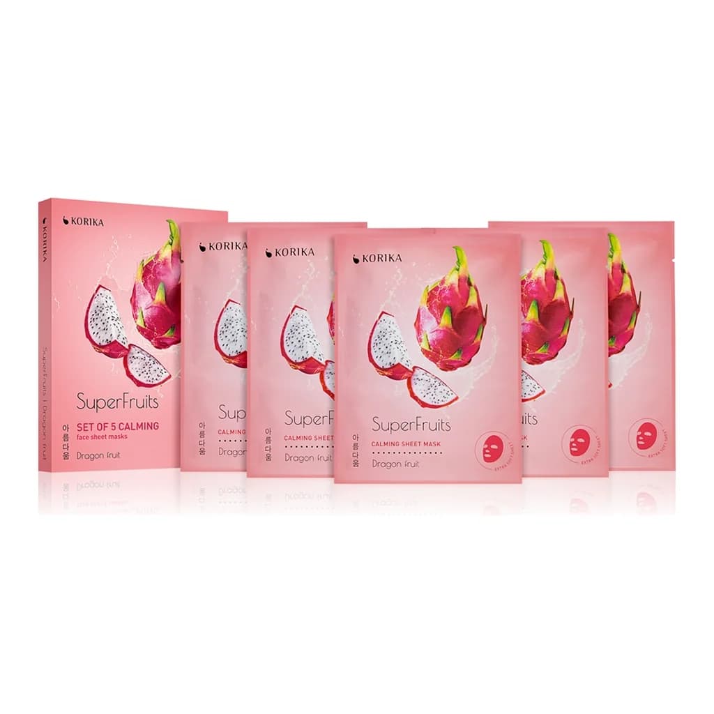 KORIKA SuperFruits Dragon Fruit - Set of 5 Calming Face Sheet Masks face mask set at a reduced price with soothing effect Dragon fruit