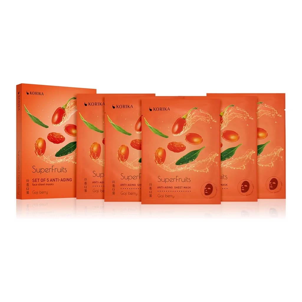 KORIKA SuperFruits Goji Berry - Set of 5 Anti-aging Face Sheet Masks face mask set at a reduced price with rejuvenating effect Goji berry