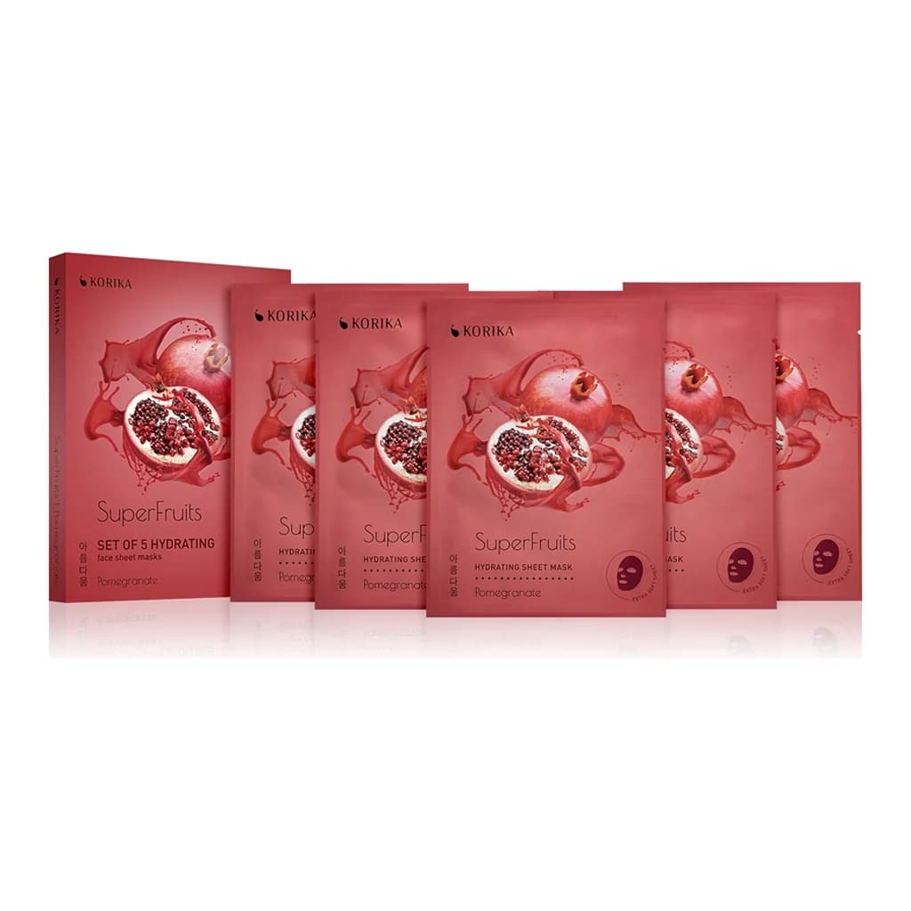 KORIKA SuperFruits Pomegranate - Set of 5 Hydrating Face Sheet Masks face mask set at a reduced price with moisturising effect Pomegranate